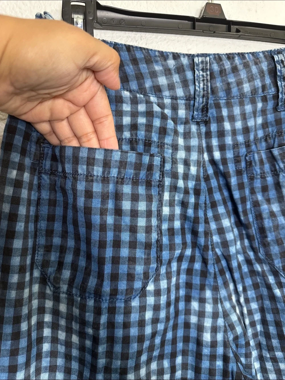 Anthropologie Maeve Avryl Bleached Gingham Pants Blue Size‎ 6 High Rise Tapered